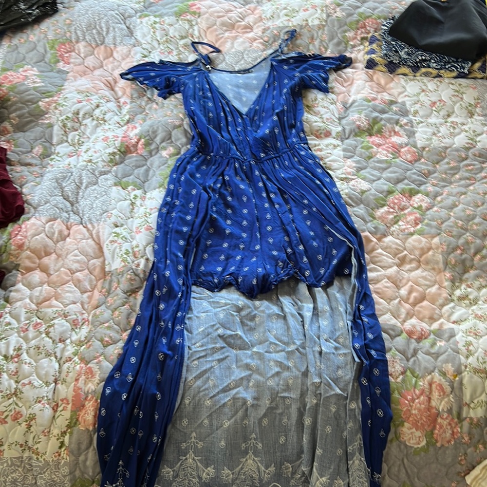 Blue Romper with Train